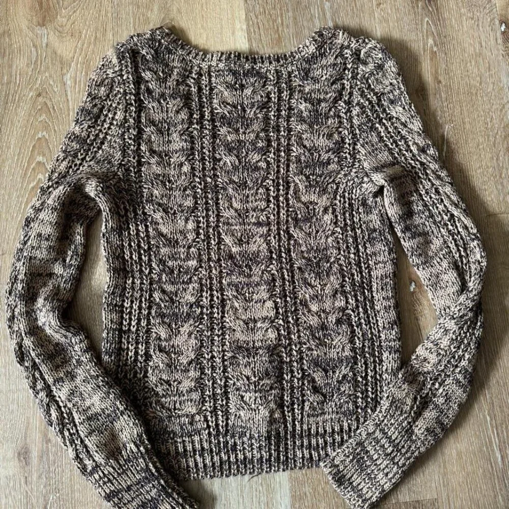 Free People Heather Brown Cable‎ Knit Sweater Size S